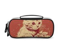 DWTJKMS Gatto sdraiato sulla scatola di trucco in pelle borsa portatile piccolo organizzatore cosmetico impermeabile borse da toilette pennelli matite e accessori da viaggio trucco