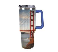 DWTJKMS Golden Gate Bridge - Bicchiere in acciaio inox da 1,18 l, a prova di perdite, grande capacità, con manico, cannuccia a doppia parete, isolamento sottovuoto, riutilizzabile, mantiene freddo o