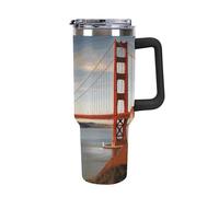 DWTJKMS Golden Gate Bridge - Bicchiere in acciaio inox da 1,18 l, a prova di perdite, grande capacità, con manico, cannuccia a doppia parete, isolamento sottovuoto, riutilizzabile, mantiene freddo o