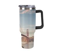 DWTJKMS Golden Gate Bridge - Bicchiere in acciaio inox da 1,18 l, a prova di perdite, grande capacità, con manico, cannuccia a doppia parete, isolamento sottovuoto, riutilizzabile, mantiene freddo o