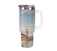 DWTJKMS Golden Gate Bridge - Bicchiere in acciaio inox da 1,18 l, a prova di perdite, grande capacità, con manico, cannuccia a doppia parete, isolamento sottovuoto, riutilizzabile, mantiene freddo o