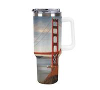DWTJKMS Golden Gate Bridge - Bicchiere in acciaio inox da 1,18 l, a prova di perdite, grande capacità, con manico, cannuccia a doppia parete, isolamento sottovuoto, riutilizzabile, mantiene freddo o