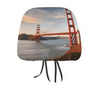DWTJKMS Golden Gate Bridge Coprisedili per auto, 2 pezzi, regolabili, riutilizzabili, accessori per sedili interni auto, carini vintage, protezione per poggiatesta, per la maggior parte delle auto