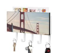 DWTJKMS Golden Gate Bridge Portachiavi per parete, stile fattoria, montaggio a parete con 5 ganci, decorazione da parete per ingresso o atrio, 18 cm di larghezza x 4,3 cm di altezza