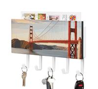 DWTJKMS Golden Gate Bridge Portachiavi per parete, stile fattoria, montaggio a parete con 5 ganci, decorazione da parete per ingresso o atrio, 18 cm di larghezza x 4,3 cm di altezza