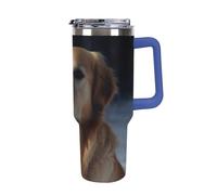 DWTJKMS Golden Retriever - Bicchiere da auto in acciaio inox, 1,18 l, a prova di perdite, grande capacità, con manico, cannuccia a doppia parete, isolamento sottovuoto, riutilizzabile, mantiene freddo