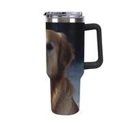 DWTJKMS Golden Retriever - Bicchiere in acciaio inox da 1,18 l, a prova di perdite, grande capacità, con manico, cannuccia a doppia parete, isolamento sottovuoto, riutilizzabile, mantiene freddo o