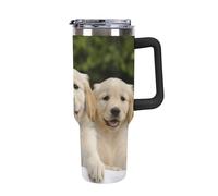 DWTJKMS Golden Retriever Puppies - Bicchiere in acciaio inox da 1,18 l, a prova di perdite, grande capacità, con manico, cannuccia a doppia parete, isolamento sottovuoto, riutilizzabile, mantiene