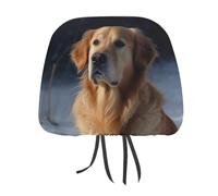 DWTJKMS Golden Retriever - Set di 2 copri poggiatesta per auto, regolabili, riutilizzabili, accessori per interni auto, stile vintage, adatti per la maggior parte delle auto