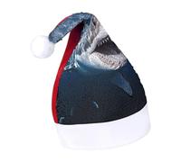 DWTJKMS Grande squalo bianco apre la bocca cappello di Babbo Natale classico cappello di pelliccia cappello di Natale spesso cappello di Natale con paillettes divertente vacanza inverno cappello