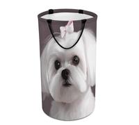 DWTJKMS Grazioso cesto portabiancheria per cani maltesi, pieghevole, con manici per il trasporto, grande cesto portaoggetti per lavanderia, dormitorio, famiglia