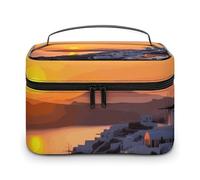DWTJKMS Grecia Island Sunset Landscape Makeup Bag, Cosmetic Organizer Caso Grande Capacità Portatile Make Up Borse Donne Viaggio Toiletry Borse con Manico E Divisore
