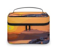 DWTJKMS Grecia Island Sunset Landscape Makeup Bag, Cosmetic Organizer Caso Grande Capacità Portatile Make Up Borse Donne Viaggio Toiletry Borse con Manico E Divisore