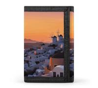 DWTJKMS Grecia Island Sunset Landscape Wallet Minimalista Mens Slim Trifold Portafogli Moderna Moda Portafogli Antifurto Porta Carte E Contanti