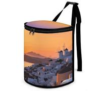 DWTJKMS Grecia Island Tramonto Paesaggio Auto Pattumiera con coperchio Grande Capacità Appeso Auto Trash Bin a prova di perdite Impermeabile Pattumiera Auto Must Haves Accessori per interni