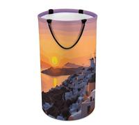 DWTJKMS Greece Island Sunset Landscape - Cesto portabiancheria pieghevole con manici per il trasporto, grande cesto portaoggetti per lavanderia, dormitorio e famiglia