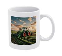DWTJKMS Green Fields Farming Machine Tazza da caffè in ceramica bianca con manico in porcellana novità tazza stampa modello tazza da tè carino tazza da latte divertente tazze da caffè per uomini donne