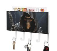 DWTJKMS Grim Reaper Portachiavi da parete, stile fattoria, montaggio a parete con 5 ganci, decorazione da parete per ingresso o atrio, 18 cm di larghezza x 4,3 cm di altezza