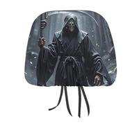 DWTJKMS Grim Reaper - Set di 2 copri poggiatesta per auto, regolabili, riutilizzabili, accessori per interni auto, stile vintage, per la maggior parte delle auto