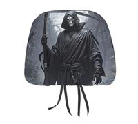 DWTJKMS Grim Reaper - Set di 2 copri poggiatesta per auto, regolabili, riutilizzabili, accessori per interni auto, stile vintage, per la maggior parte delle auto