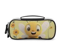 DWTJKMS Happy Bee Borsa per il trucco in pelle portatile piccola organizer per cosmetici impermeabile borse da toilette pennelli matite e accessori per il trucco da viaggio