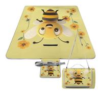 DWTJKMS Happy Bee - Tappetino da picnic pieghevole, impermeabile, con borsa per la spesa, grande, 147,3 x 147,3 cm, coperta da campeggio per spiaggia, parco, viaggi
