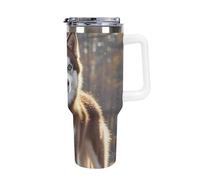 DWTJKMS Husky Dog - Bicchiere in acciaio inox da 1,18 l, a prova di perdite, grande capacità, con manico, cannuccia a doppia parete, isolamento sottovuoto, riutilizzabile, mantiene freddo o caldo