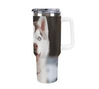 DWTJKMS Husky Piquant Dog - Bicchiere in acciaio inox da 1,18 l, a prova di perdite, grande capacità, con manico, cannuccia a doppia parete, isolamento sottovuoto, riutilizzabile, mantiene freddo o