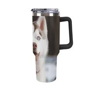 DWTJKMS Husky Piquant Dog - Bicchiere in acciaio inox da 1,18 l, a prova di perdite, grande capacità, con manico, cannuccia a doppia parete, isolamento sottovuoto, riutilizzabile, mantiene freddo o