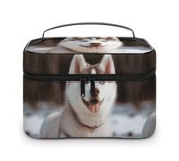 DWTJKMS Husky Piquant Dog Makeup Bag, Trousse Organizzatore Cosmetico Grande Capacità Portatile Trucco Borse Da Viaggio Da Donna Borse Da Bagno con Manico E Divisore