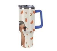DWTJKMS I Love My Dog Dachshunds - Bicchiere da auto in acciaio inox, a prova di perdite, grande capacità, con manico, cannuccia a doppia parete, riutilizzabile, mantiene freddo o caldo, stile blu
