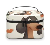 DWTJKMS I Love My Dog - Trousse per trucchi con bassotti, grande capienza, portatile, da donna, con manico e divisore