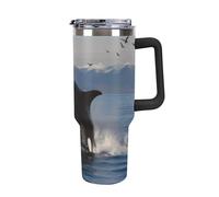 DWTJKMS Killer Whale - Bicchiere da auto in acciaio inox, a prova di perdite, grande capacità, con manico, a doppia parete, sottovuoto, riutilizzabile, mantiene freddo o caldo, stile nero