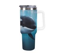 DWTJKMS Killer Whale - Bicchiere in acciaio inox da 1,18 l, a prova di perdite, grande capacità, con manico, cannuccia a doppia parete, isolamento sottovuoto, riutilizzabile, mantiene freddo o caldo