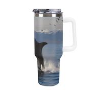 DWTJKMS Killer Whale - Bicchiere in acciaio inox da 1,18 l, a prova di perdite, grande capacità, con manico, cannuccia a doppia parete, isolamento sottovuoto, riutilizzabile, mantiene freddo o caldo