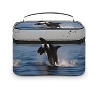 DWTJKMS Killer Whale - Borsa per il trucco, organizer per cosmetici, grande capacità, portatile, da donna, con manico e divisore