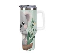 DWTJKMS Koala - Bicchiere in acciaio inox da 1,18 l, a prova di perdite, grande capacità, con manico, cannuccia a doppia parete, isolamento sottovuoto, riutilizzabile, mantiene freddo o caldo, stile