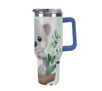 DWTJKMS Koala, bicchiere in acciaio inox da 1,18 l, a prova di perdite, grande capacità, con manico, cannuccia, a doppia parete, sottovuoto, riutilizzabile, mantiene freddo o caldo, stile blu scuro