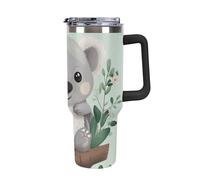 DWTJKMS Koala - Bicchiere in acciaio inox da 1,18 l, a prova di perdite, grande capacità, con manico, cannuccia, a doppia parete, sottovuoto, riutilizzabile, mantiene freddo o caldo, stile nero