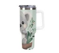 DWTJKMS Koala - Bicchiere in acciaio inox da 1,18 l, a prova di perdite, grande capacità, con manico, cannuccia a doppia parete, isolamento sottovuoto, riutilizzabile, mantiene freddo o caldo, stile