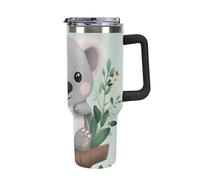 DWTJKMS Koala - Bicchiere in acciaio inox da 1,18 l, a prova di perdite, grande capacità, con manico, cannuccia, a doppia parete, sottovuoto, riutilizzabile, mantiene freddo o caldo, stile nero
