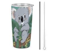 DWTJKMS Koala Vine - Tazze per auto in stile cartone animato con cannuccia, in acciaio inox, a prova di perdite, con coperchio, grande capacità, regalo per donne e uomini
