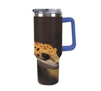 DWTJKMS Leopard Little Gecko - Bicchiere in acciaio inox da 1,18 l, a prova di perdite, grande capacità, con manico, cannuccia a doppia parete, isolamento sottovuoto, riutilizzabile, mantiene freddo o