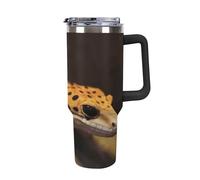 DWTJKMS Leopard Little Gecko - Bicchiere in acciaio inox da 1180 ml, a prova di perdite, grande capacità, con manico, cannuccia a doppia parete, isolamento sottovuoto, riutilizzabile, mantiene freddo