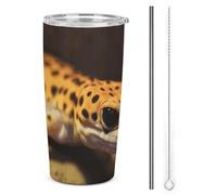 DWTJKMS Leopard Little Gecko tazze per auto con cannuccia isolata in acciaio inox, tazze da caffè in metallo a tenuta stagna con coperchio, grande capacità, regalo per donne e uomini