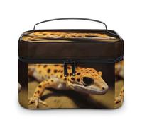 DWTJKMS Leopard Little Gecko Trousse per trucchi, organizer per cosmetici, grande capacità portatile, borse da viaggio da donna, con manico e divisore