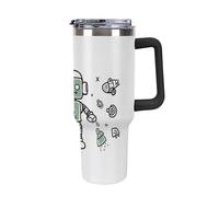 DWTJKMS Line Robot - Bicchiere in acciaio inox da 1,18 l, a prova di perdite, grande capacità, con manico, cannuccia a doppia parete, isolamento sottovuoto, riutilizzabile, mantiene freddo o caldo