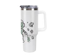 DWTJKMS Line Robot - Bicchiere in acciaio inox da 1,18 l, a prova di perdite, grande capacità, con manico, cannuccia a doppia parete, isolamento sottovuoto, riutilizzabile, mantiene freddo o caldo