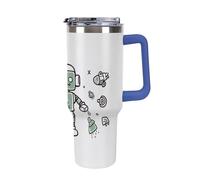 DWTJKMS Line Robot - Bicchiere in acciaio inox da 1,18 l, a prova di perdite, grande capacità, con manico, cannuccia a doppia parete, isolamento sottovuoto, riutilizzabile, mantiene freddo o caldo in