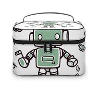 DWTJKMS Line Robot Makeup Bag, Cosmetic Organizer Caso Grande Capacità Portatile Make Up Borse Donne Viaggio Toiletry Borse con Maniglia E Divisore